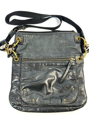 The Sak Dark Gray Leather Crossbody Bag Charcoal Slouchy Brass Hardware